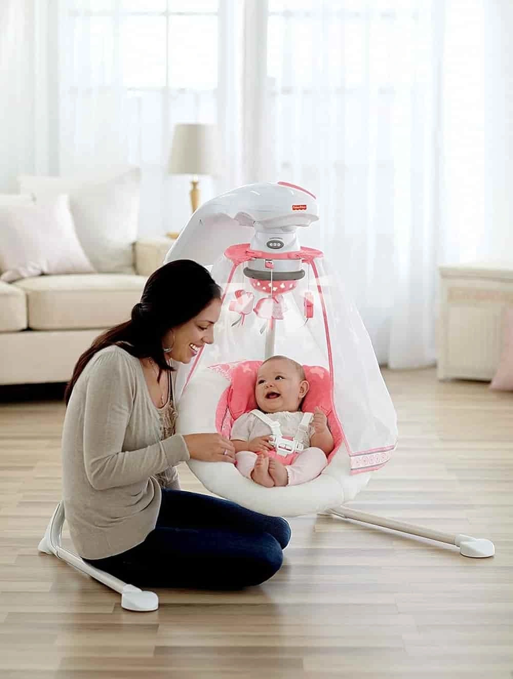 Leagănul electric Flori de coral (Coral Floral) Fisher Price Starlight Cradle Swing